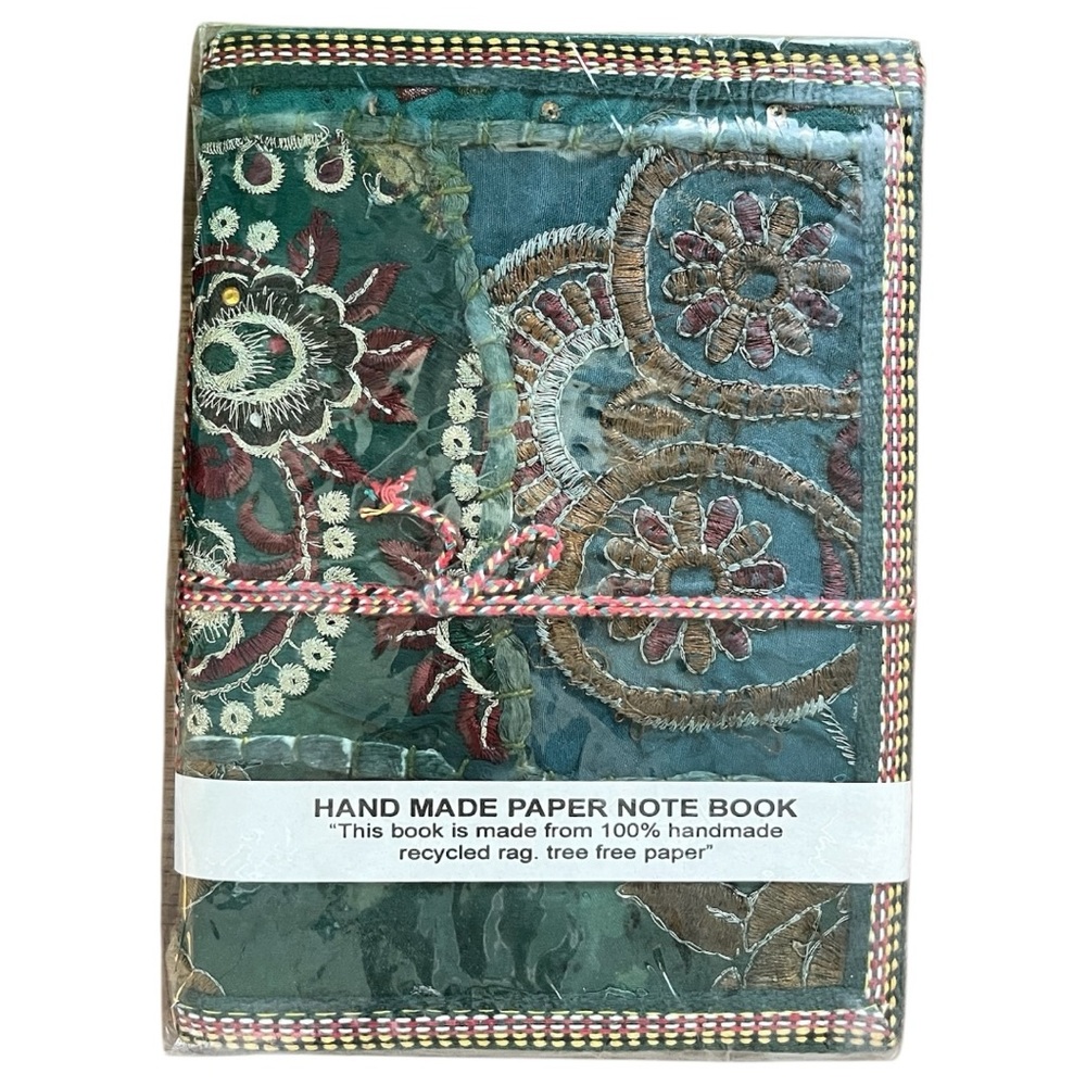Handcrafted Embroidered Notebook Zero-Waste Sari Silk Journal (forest midnight)